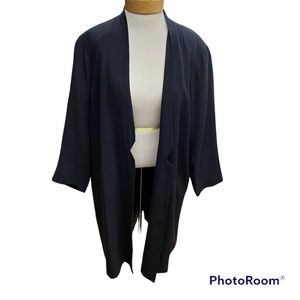 Eileen Fisher Womens 1X Open Front Blazer Faux Pockets Silk Dress Jacket READ